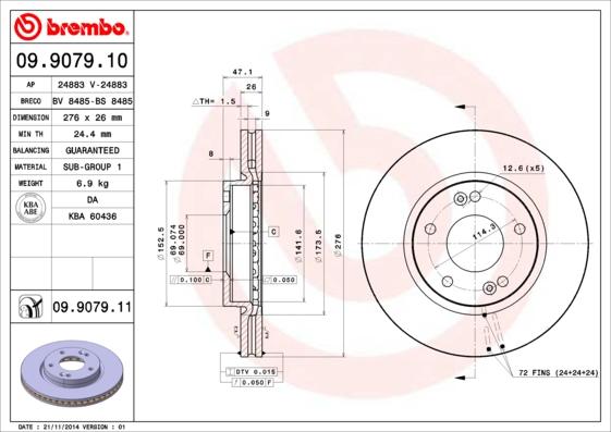 Brembo 09.9079.11 - Тормозной диск autospares.lv