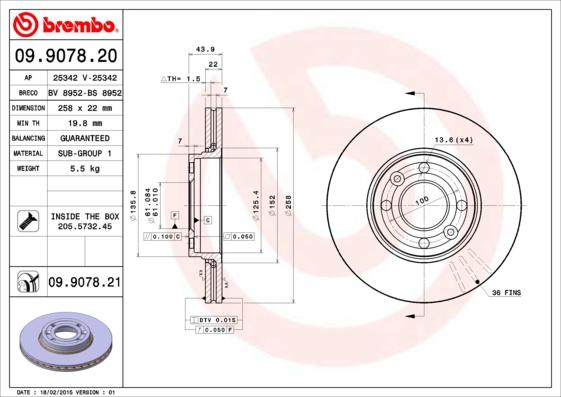 Brembo 09.9078.20 - Тормозной диск autospares.lv