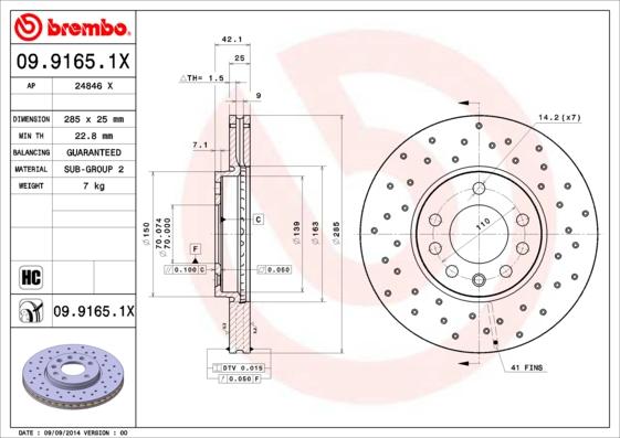 Brembo 09.9165.1X - Тормозной диск autospares.lv
