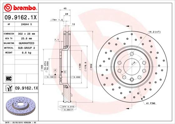 Brembo 09.9162.1X - Тормозной диск autospares.lv