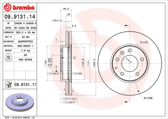 Brembo 09.9131.11 - Тормозной диск autospares.lv