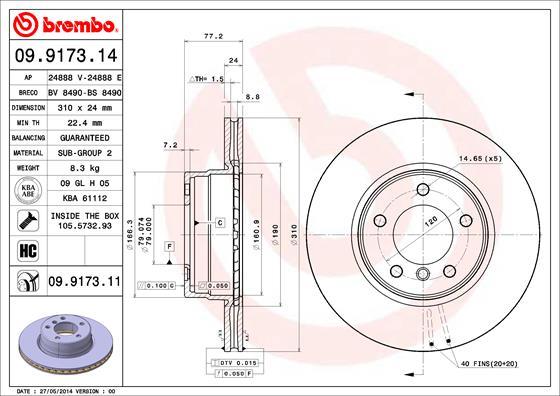 Brembo 09.9173.11 - Тормозной диск autospares.lv