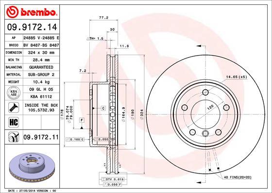 Brembo 09.9172.14 - Тормозной диск autospares.lv