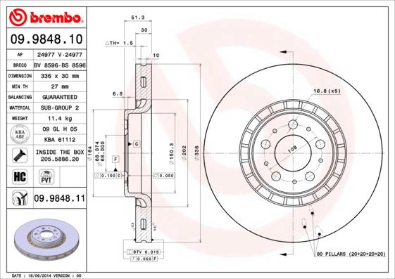 Brembo 09.9848.10 - Тормозной диск autospares.lv