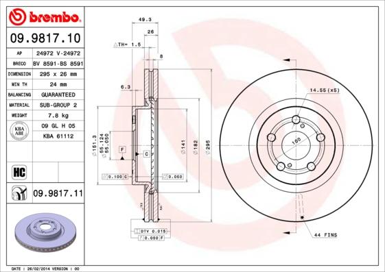 Brembo 09.9817.11 - Тормозной диск autospares.lv