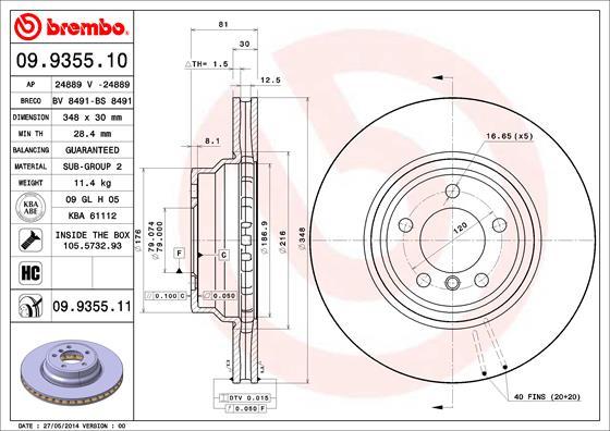 Brembo 09.9355.11 - Тормозной диск autospares.lv