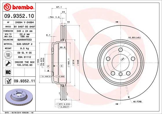 Brembo 09.9352.10 - Тормозной диск autospares.lv