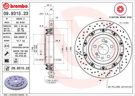 Brembo 09.9315.23 - Тормозной диск autospares.lv