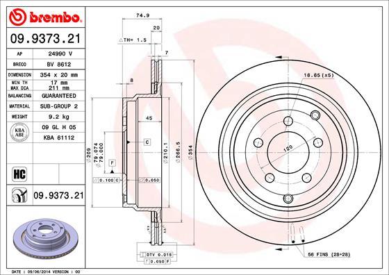 Brembo 09.9373.21 - Тормозной диск autospares.lv