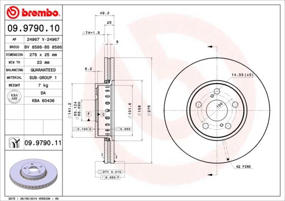 Brembo 09.9790.11 - Тормозной диск autospares.lv