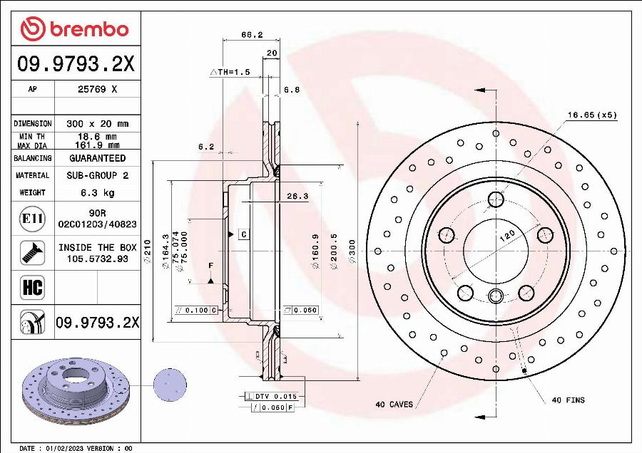 Brembo 09.9793.2X - Тормозной диск autospares.lv