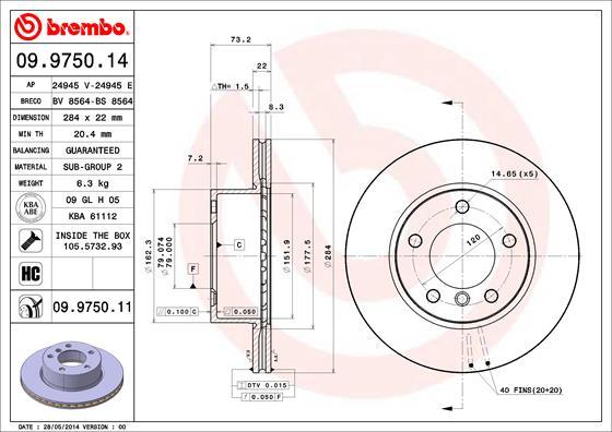 Brembo 09.9750.11 - Тормозной диск autospares.lv