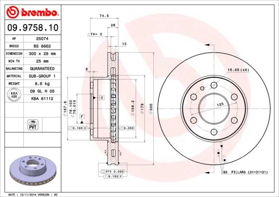 Brembo 09.9758.10 - Тормозной диск autospares.lv