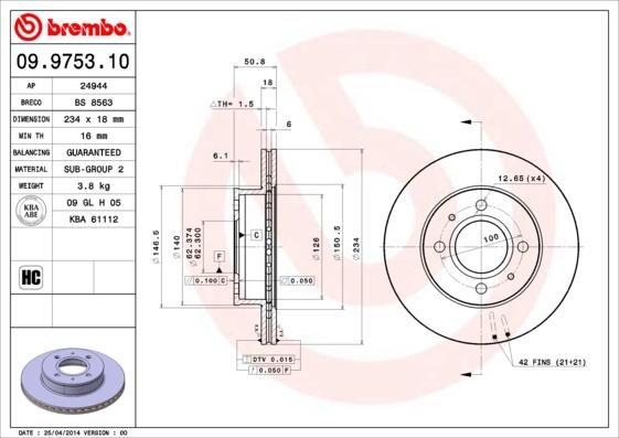 Brembo 09.9753.10 - Тормозной диск autospares.lv