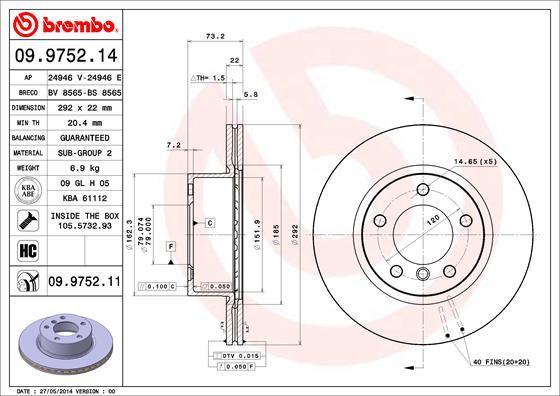 Brembo 09.9752.11 - Тормозной диск autospares.lv