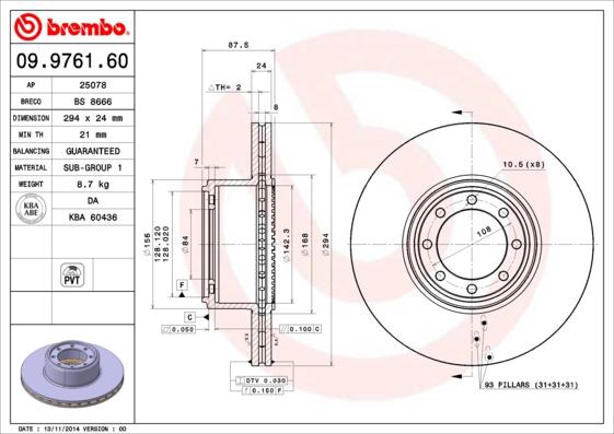 Brembo 09.9761.60 - Тормозной диск autospares.lv