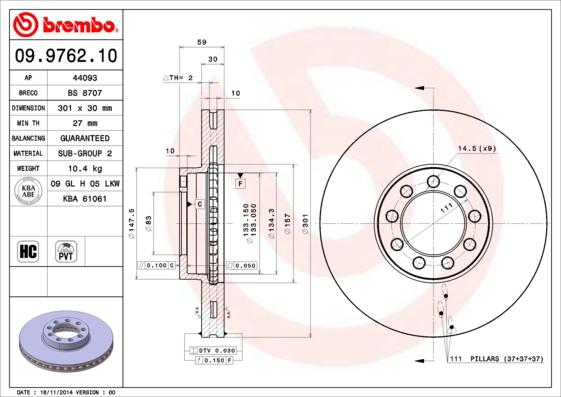 Brembo 09.9762.10 - Тормозной диск autospares.lv