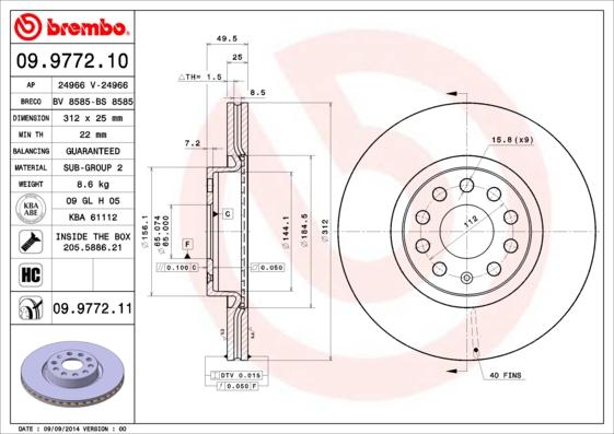 Brembo 09.9772.11 - Тормозной диск autospares.lv