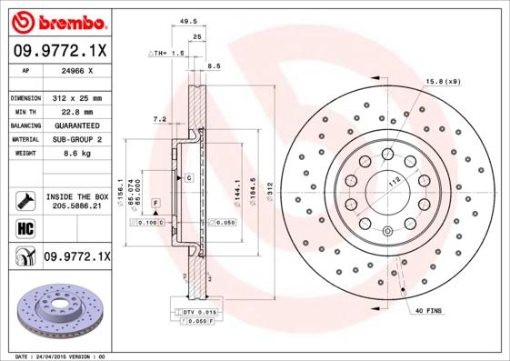 Brembo 09.9772.1X - Тормозной диск autospares.lv