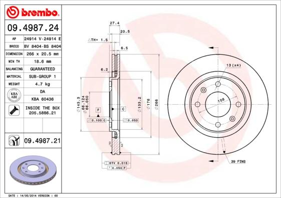 Brembo 09.4987.21 - Тормозной диск autospares.lv