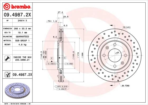 Brembo 09.4987.2X - Тормозной диск autospares.lv