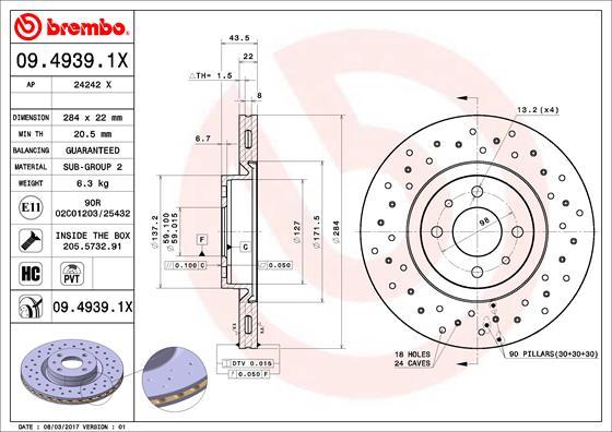 Brembo 09.4939.1X - Тормозной диск autospares.lv