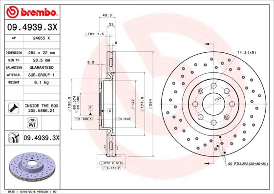 Brembo 09.4939.3X - Тормозной диск autospares.lv