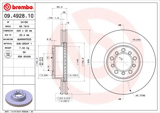 Brembo 09.4928.10 - Тормозной диск autospares.lv