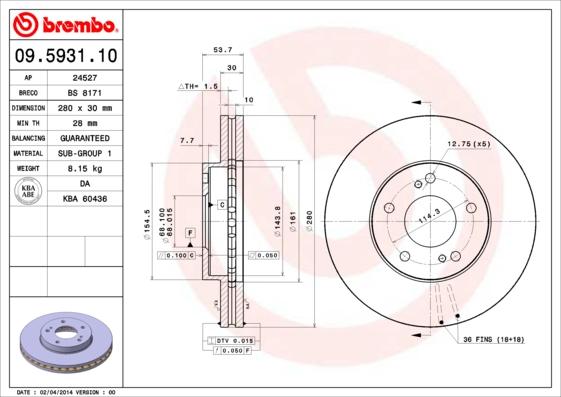 Brembo 09.5931.10 - Тормозной диск autospares.lv