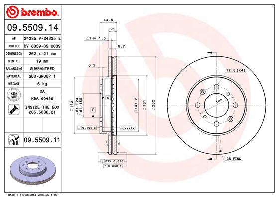 Brembo 09.5509.11 - Тормозной диск autospares.lv
