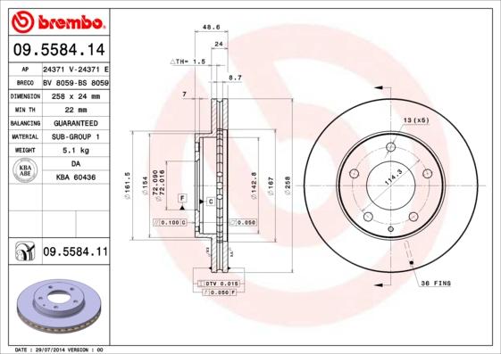 Brembo 09.5584.14 - Тормозной диск autospares.lv