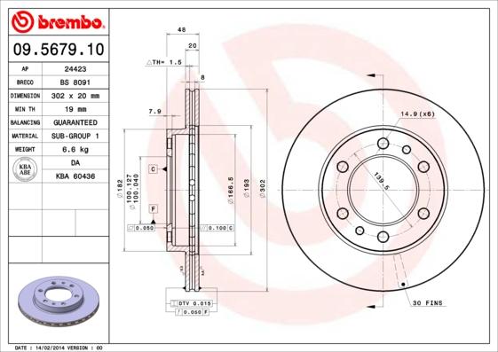Brembo 09.5679.10 - Тормозной диск autospares.lv