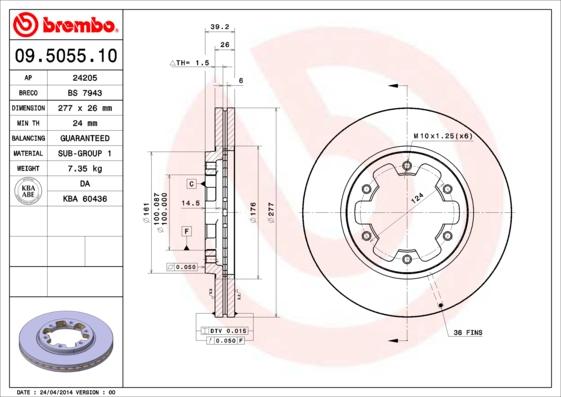 Brembo 09.5055.10 - Тормозной диск autospares.lv
