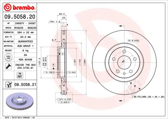 Brembo 09.5058.20 - Тормозной диск autospares.lv