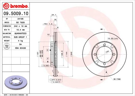 Brembo 09.5009.10 - Тормозной диск autospares.lv