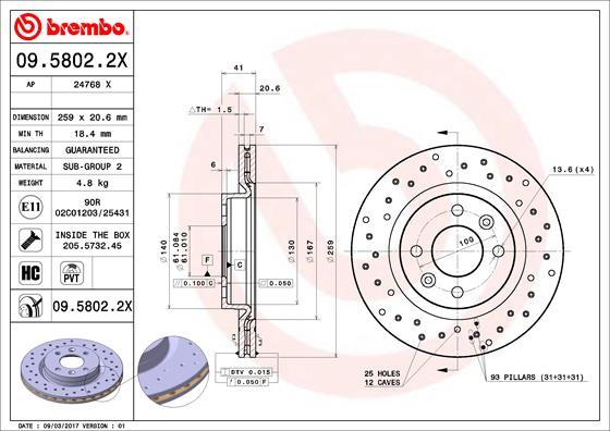 Brembo 09.5802.2X - Тормозной диск autospares.lv