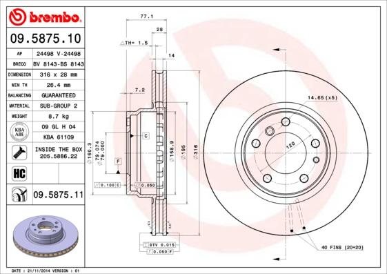 Brembo 09.5875.11 - Тормозной диск autospares.lv