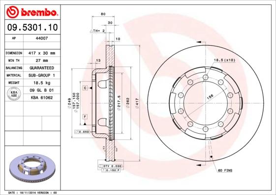 Brembo 09.5301.10 - Тормозной диск autospares.lv