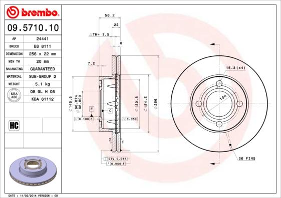 Brembo 09.5710.10 - Тормозной диск autospares.lv