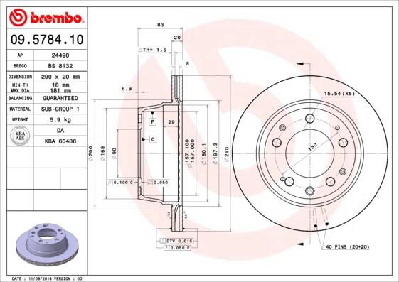 Brembo 09.5784.10 - Тормозной диск autospares.lv