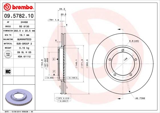 Brembo 09.5782.10 - Тормозной диск autospares.lv