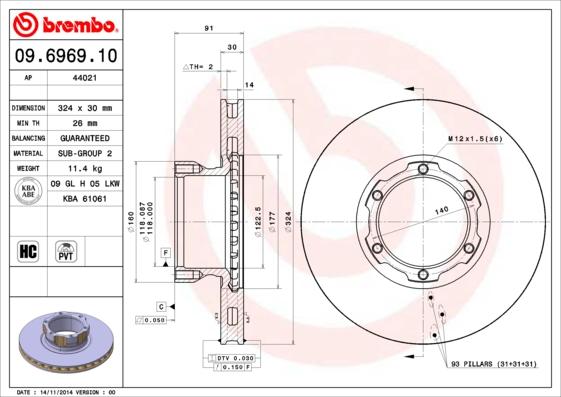 Brembo 09.6969.10 - Тормозной диск autospares.lv