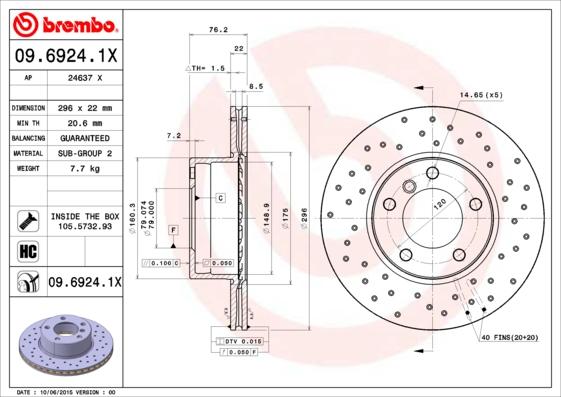 Brembo 09.6924.1X - Тормозной диск autospares.lv