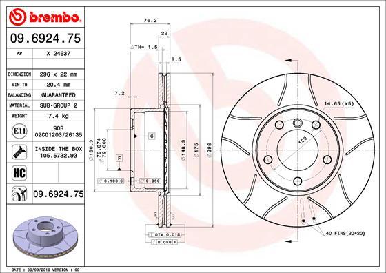 Brembo 09.6924.75 - Тормозной диск autospares.lv