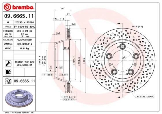 Brembo 09.6665.11 - Тормозной диск autospares.lv