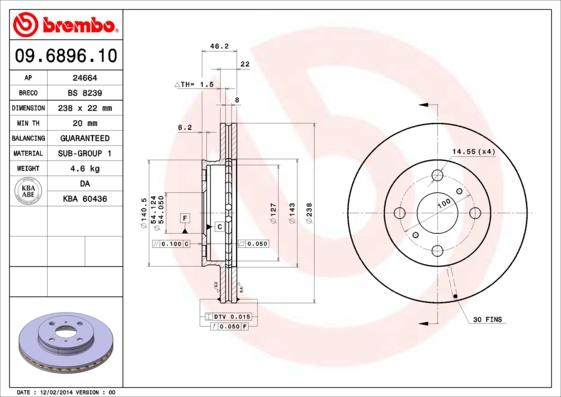 Brembo 09.6896.10 - Тормозной диск autospares.lv
