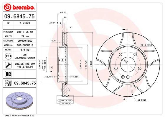 Brembo 09.6845.75 - Тормозной диск autospares.lv