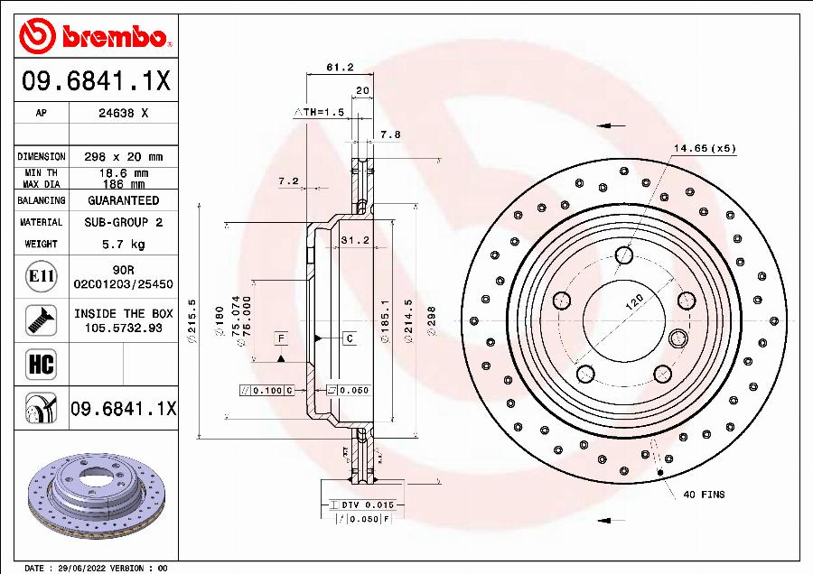 Brembo 09.6841.1X - Тормозной диск autospares.lv