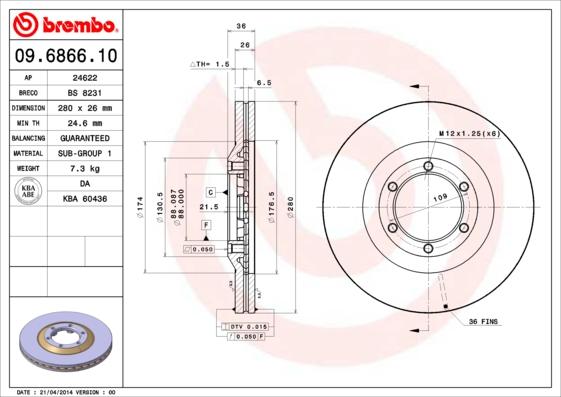 Brembo 09.6866.10 - Тормозной диск autospares.lv