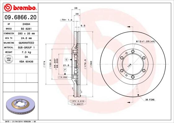 Brembo 09.6866.20 - Тормозной диск autospares.lv